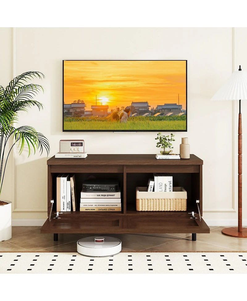 Slickblue Mid-Century Tv Stand with Fluted Design, Metal Legs, and Hidden Storage