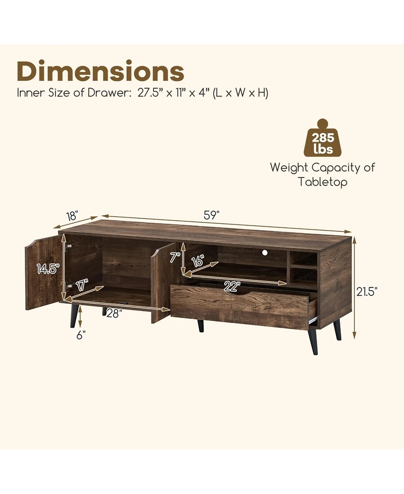 Slickblue Tv Stand for 65" TVs Rustic Entertainment Cabinet