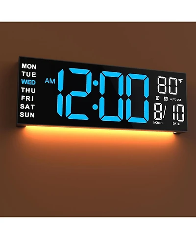 Jall 13 Inch Large Digital Wall Clock with Big Led Countdown Timer Alarm Auto Dst Temperature Night Light or Desktop