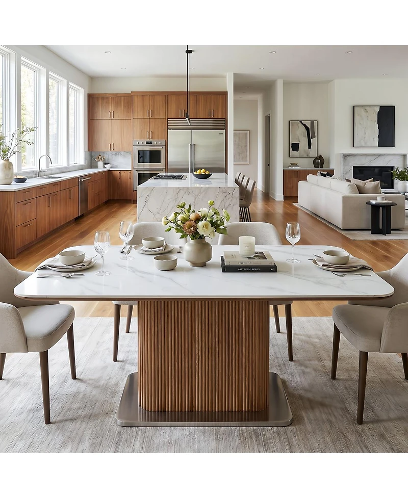 Tribesigns Modern 63" Rectangular Sintered Stone Dining Table with Solid Wood Fluted Base, Seats 4-6 People for Kitchen and Dining Room