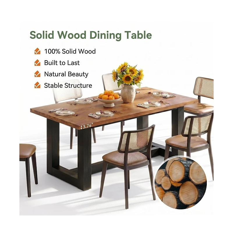 Tribesigns 63" Farmhouse Rectangle Wood Kitchen Dining Table for 6 Peoples with Sturdy Geometric Legs