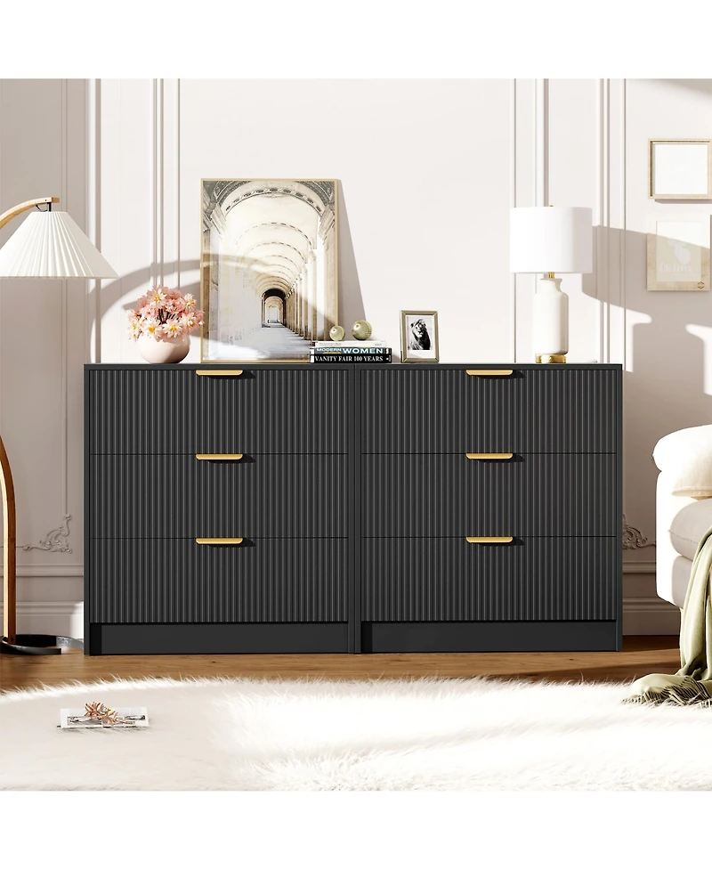 gaomon Fluted Drawers Dresser For Bedroom, Wide Modern Chest of with Metal Handles, Living Room, Entryway