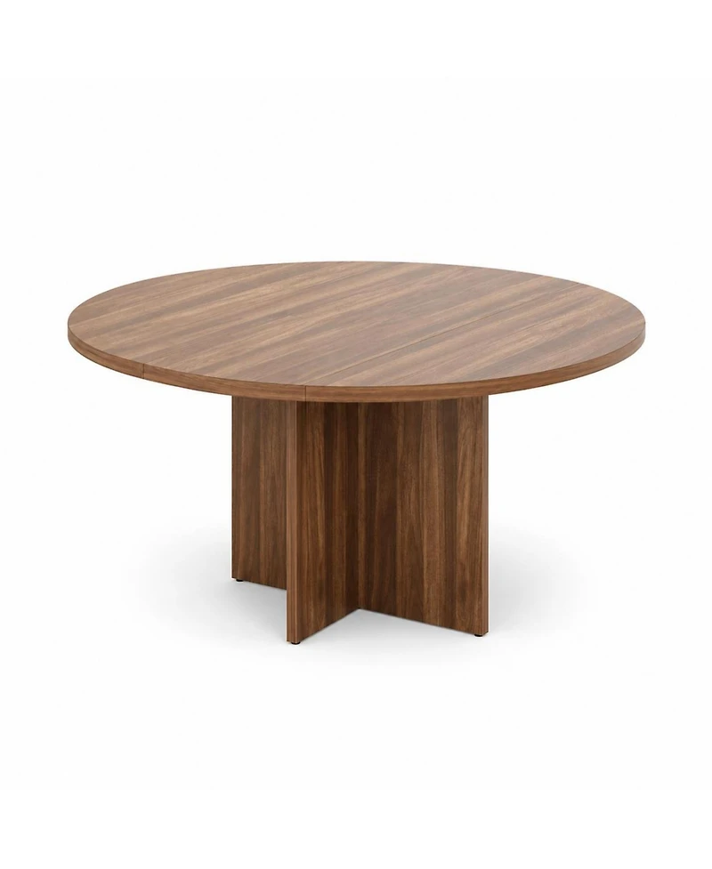 homfan Extendable Round Dining Table for 4-6, 43.3" to 59" Oval Kitchen Table, Walnut Finish, Table Only