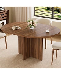 homfan Extendable Round Dining Table for 4-6, 43.3" to 59" Oval Kitchen Table, Walnut Finish, Table Only