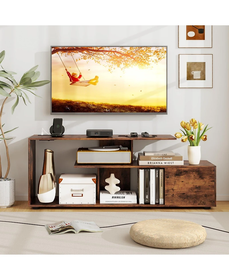 Slickblue 60 Inch Entertainment Center Tv Stand with Power Outlet and Storage