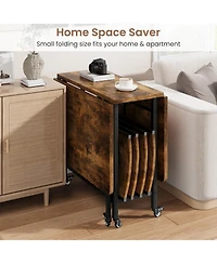 homfan Folding Dining Table Set with 4 Chairs - Drop Leaf Kitchen Table, Storage and Lockable Wheels, Space-Saving for Kitchen or Dining Room