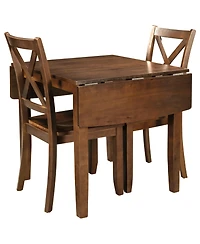 Boyel Living 3-Piece Wood Drop Leaf Breakfast Nook Dining Table Set with 2 X-back Chairs for Small Places