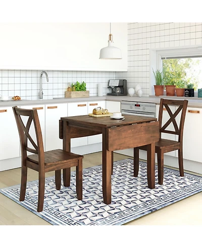 Boyel Living 3-Piece Wood Drop Leaf Breakfast Nook Dining Table Set with 2 X-back Chairs for Small Places