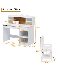 homfan Kids Desk and Chair Set, 37 Inch Wooden Study Table with Storage Shelf and Bulletin Board for Childrens Room