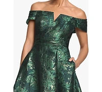 Xscape Women's Off-The-Shoulder Brocade Print Ball Gown