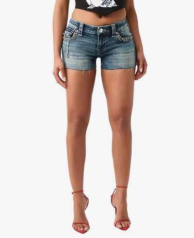 True Religion Women's Pierced Joey Low Rise Cutoff Flap Shorts