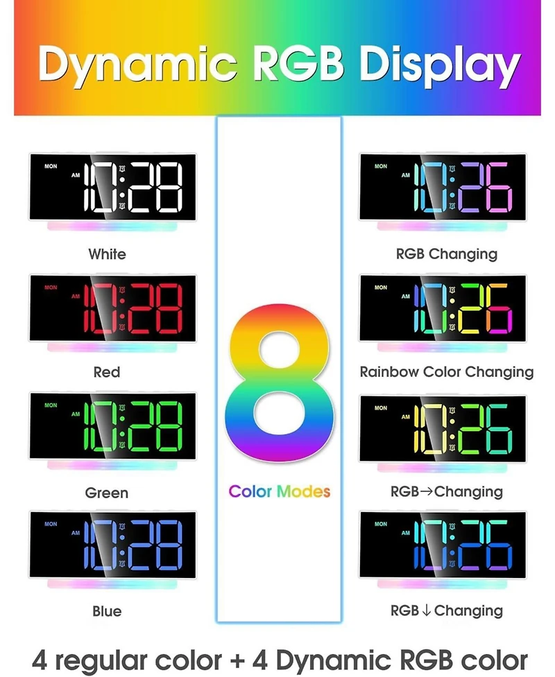Neewer Extra Loud Alarm Clock for Heavy Sleepers Adults,Teens,Kids,Rainbow Clock for Bedroom,Small Bedside Digital Clock with Large Display