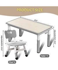 homfan 47 Inch Height Adjustable Kids Table and 6 Chair Set with Non-Slip Legs and Graffiti Desktop