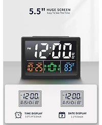 Jall 5.5 Inch Large Led Digital Alarm Clock 6 Brightness Levels 8 Sounds (30 to 85 dB) 9 Minute Snooze Usb Charger Temperature Display Plug
