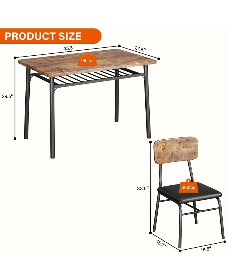 gaomon Space-Saving 5-Piece Dining Table Set Modern Kitchen Furniture with Storage Rack Wood Tabletop Upholstered Chairs