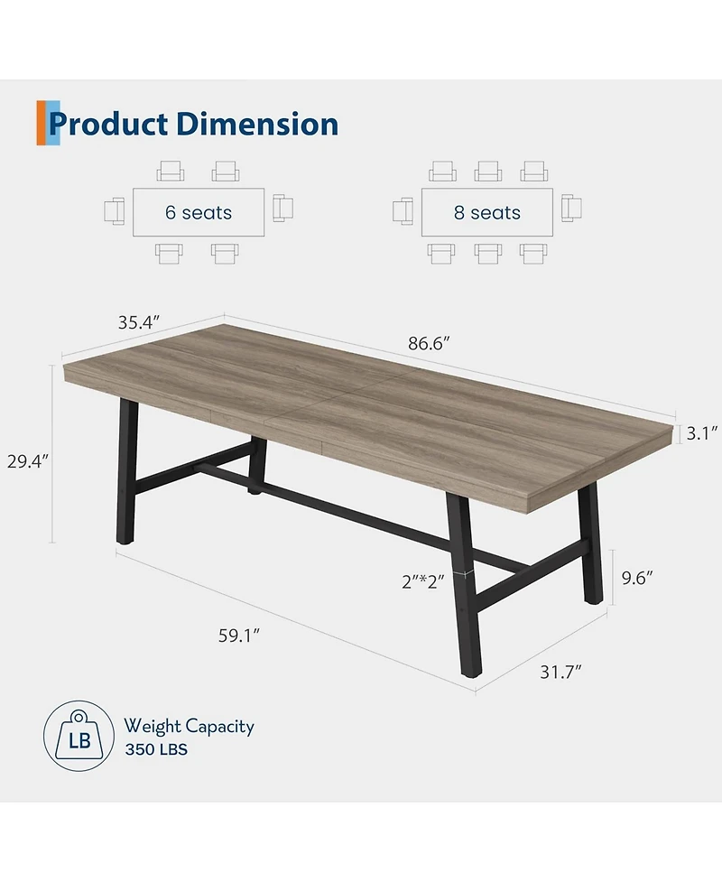 gaomon Industrial 86.61" Long Kitchen Dining Table for Dinner, Kitchen, Dining Room