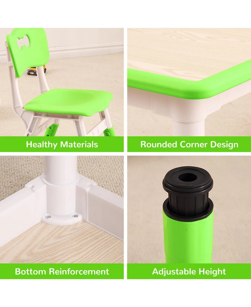 homfan Adjustable Kids Table and 4 Chairs Set, 31.5 Inch Multi Activity with Non Slip Legs for Playroom or Nursery
