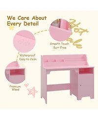 homfan Kids Desk and Chair Set, 35 Inch Mdf Wooden Toddler with Storage Shelf for Bedroom or Homeschool