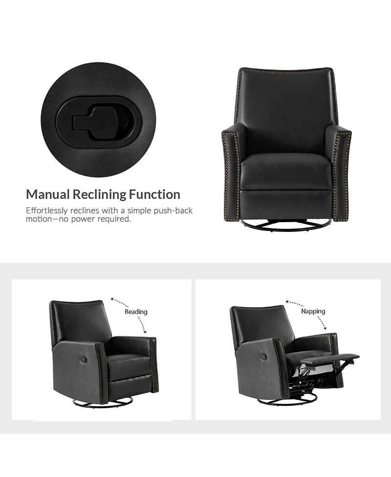 Hulala Home Jerseyville Transitional Leather Swivel Rocker Manual Recliner