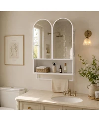 Phying 23.62 Inch Double-Arched Mirror Cabinet Modern 2-Door Metal Medicine Cabinet Wall Mounted Storage Cabinet