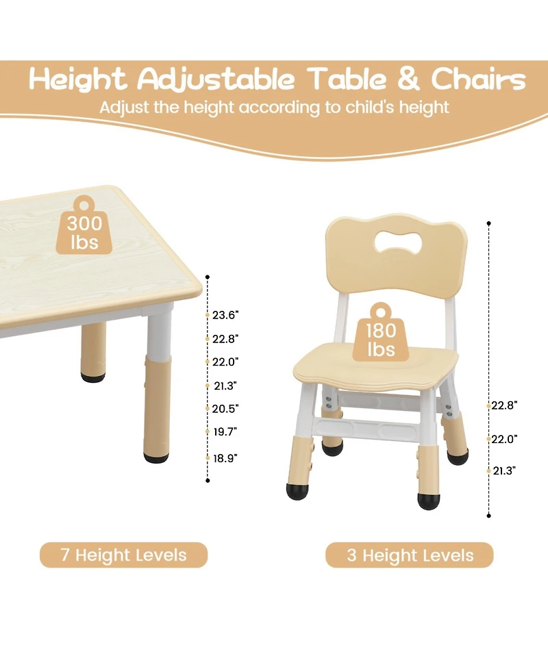 homfan Height Adjustable Kids Table with 4 Chairs, Graffiti Tabletop, Anti-Slip Legs, Arts and Crafts Furniture, Home, Daycare, Classroom