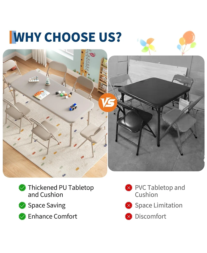 homfan 7 Piece Folding Kids Table and Chairs Set, Children's Activity Set