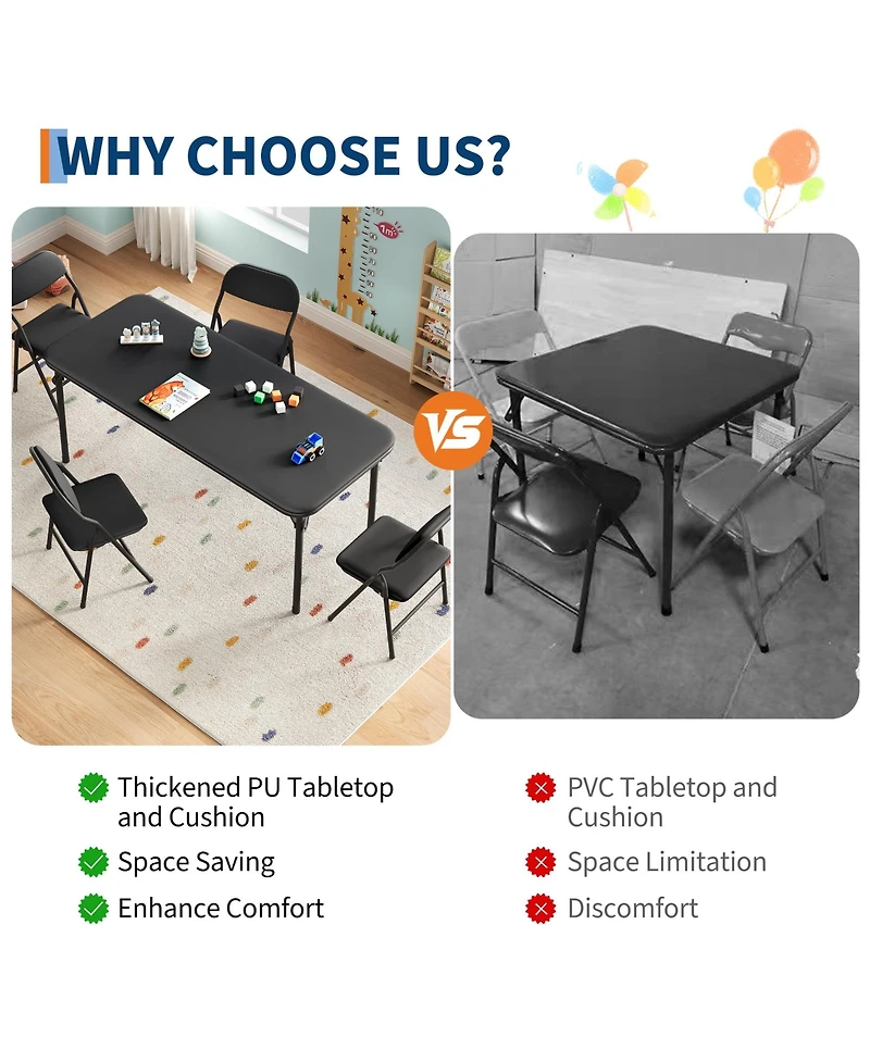 homfan 5 Piece Folding Kids Table and Chairs Set Children's Activity