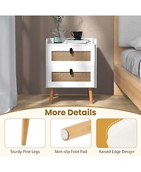Slickblue Modern Nightstand with 2 Rattan Decorated Drawers for Bedroom Storage