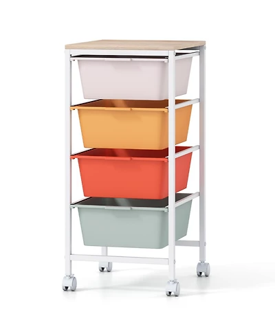 4-Drawer Storage Cart on Wheels with Wooden Top for Home or Office
