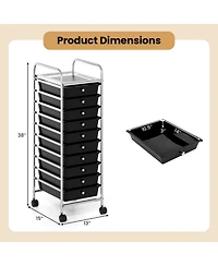 Slickblue Rolling Organizer Cart with 10 Drawers, Metal Frame and Universal Wheels