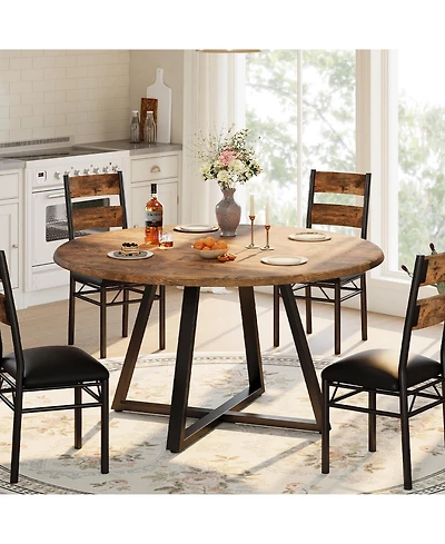 homfan 5-Piece Round Dining Set for 4 Sturdy Wooden Table and Upholstered Chairs, Space-Saving Design Apartments Small Rooms