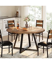 homfan 5-Piece Round Dining Set for 4 Sturdy Wooden Table and Upholstered Chairs, Space-Saving Design Apartments Small Rooms