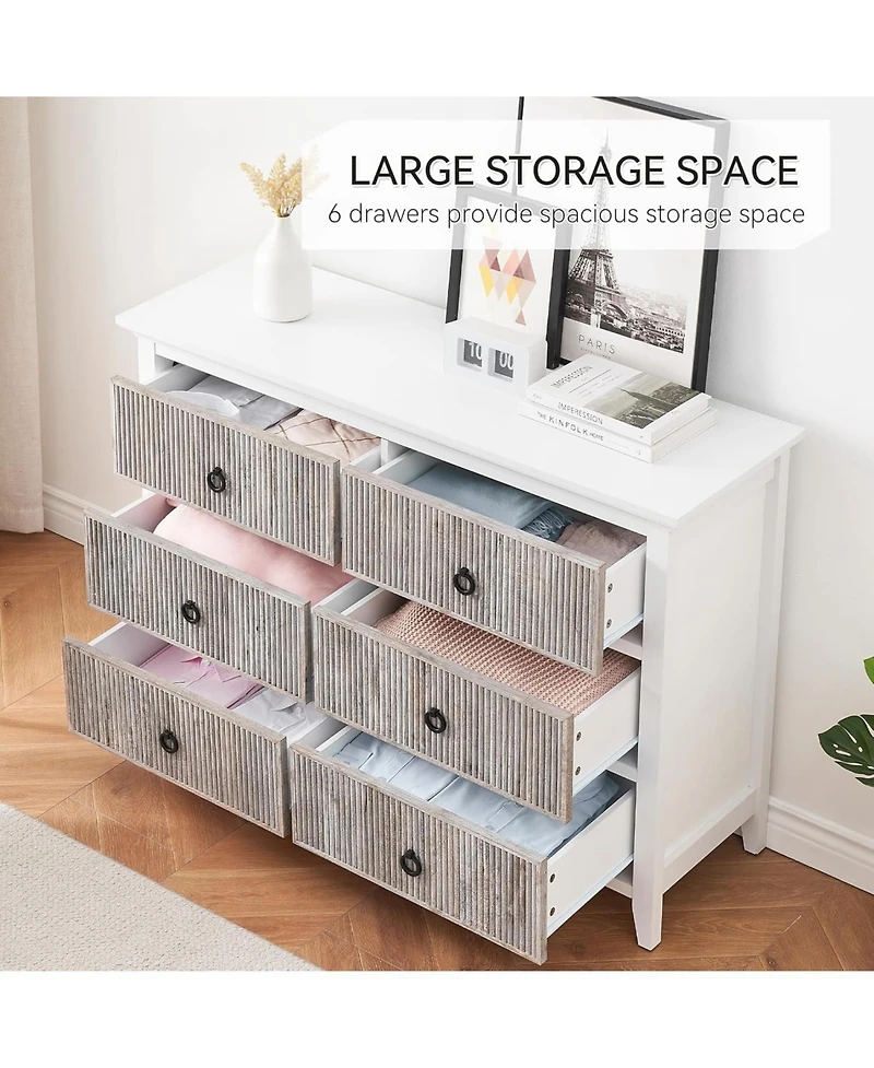 gaomon 6-Drawer Fluted Dresser, Wide Wood Chest with Deep Storage