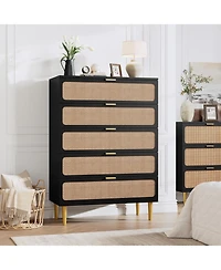 gaomon 5-Drawer Rattan Tall Dresser