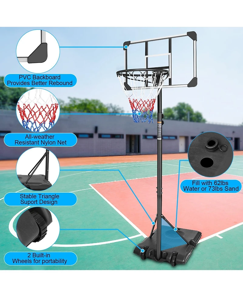 Zeny Portable Basketball Goal System with Stable Base and Wheels, use for Indoor Outdoor teenagers youth height adjustable 5.6 to 7ft Hoop