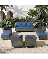 Pocassy Patio Swivel Glider Furniture Set, 7 Pieces Wicker Outdoor Seating Furniture, Patio Conversation Sofa Sets for Lawn Backyard