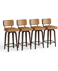 homfan Swivel Bar Stools Set of 4, Upholstered Counter Height Bar Stools with Back, Walnut-Finish Legs, Faux Leather for Kitchen Counter