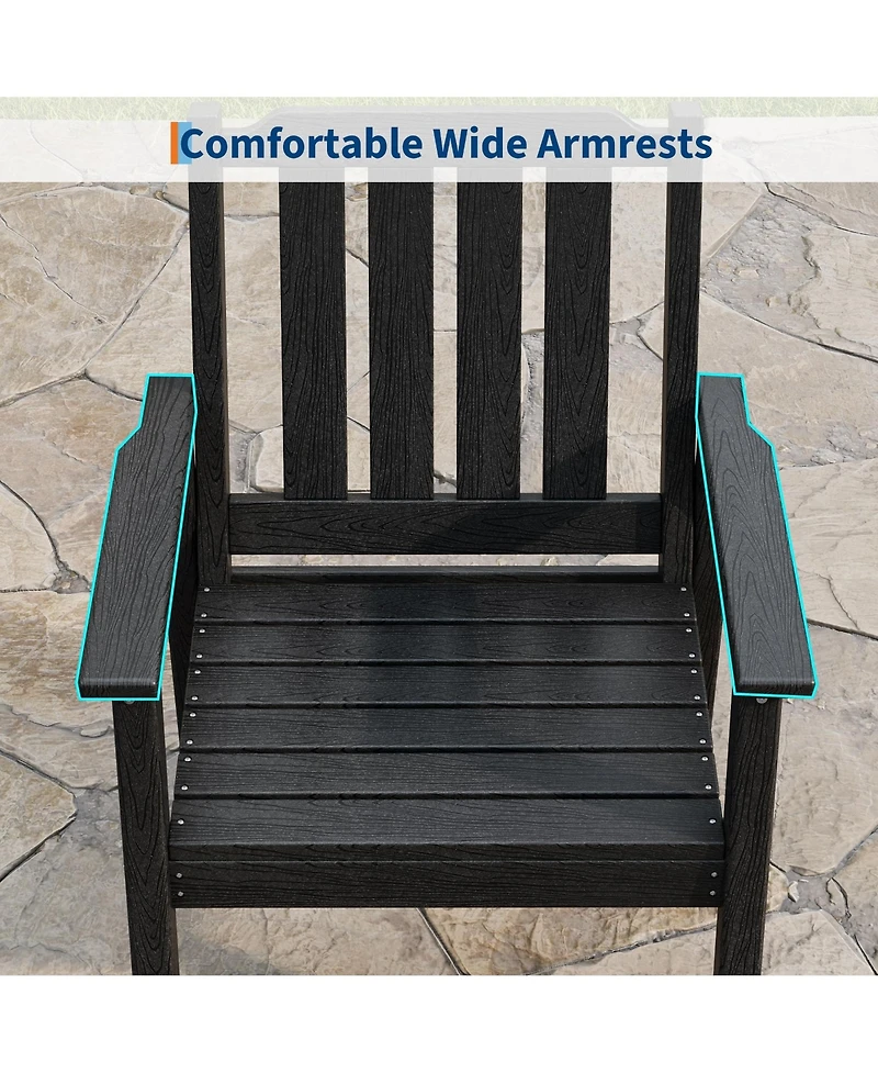 homfan Heavy Duty Waterproof Hdpe Patio Dining Chairs Set of 2, Oversized All-Weather Outdoor Garden Armchairs, Wide Seat for Deck, Backyard, Porch