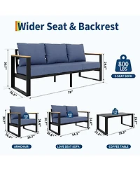 homfan 4-Piece Sofa Set with Coffee Table, Comfortable All-Weather Garden Furniture, Cushions, Modern Conversation for Backyard, Terrace