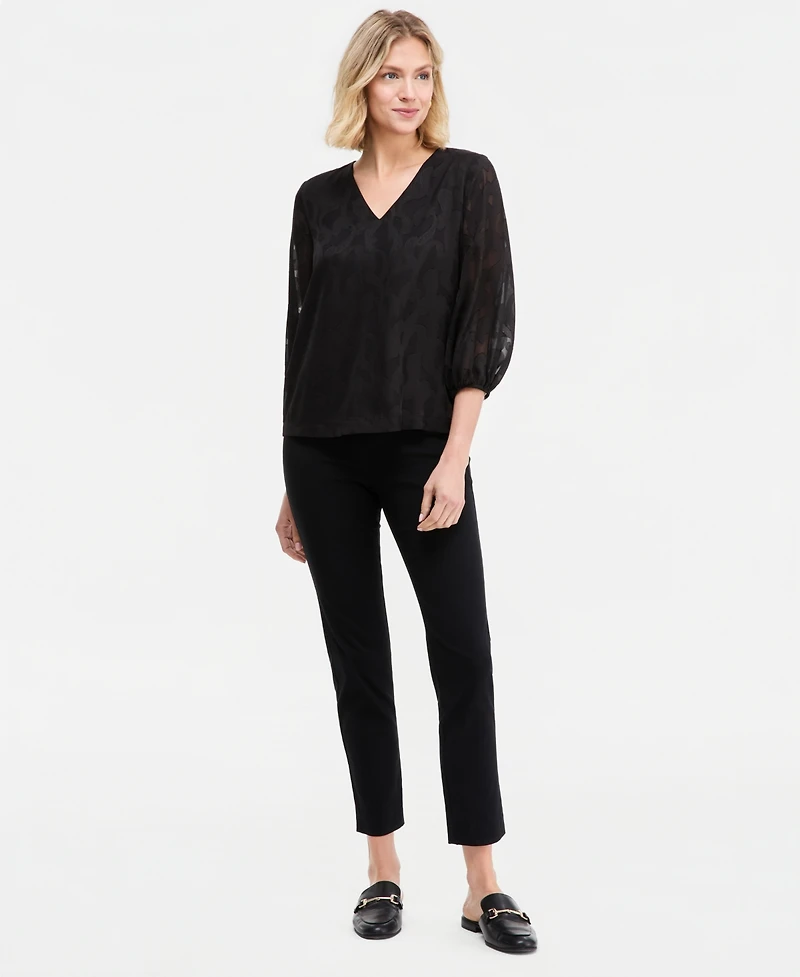 Jm Collection Petite V-Neck 3/4-Sleeve Paisley Blouse, Macy's Exclusive