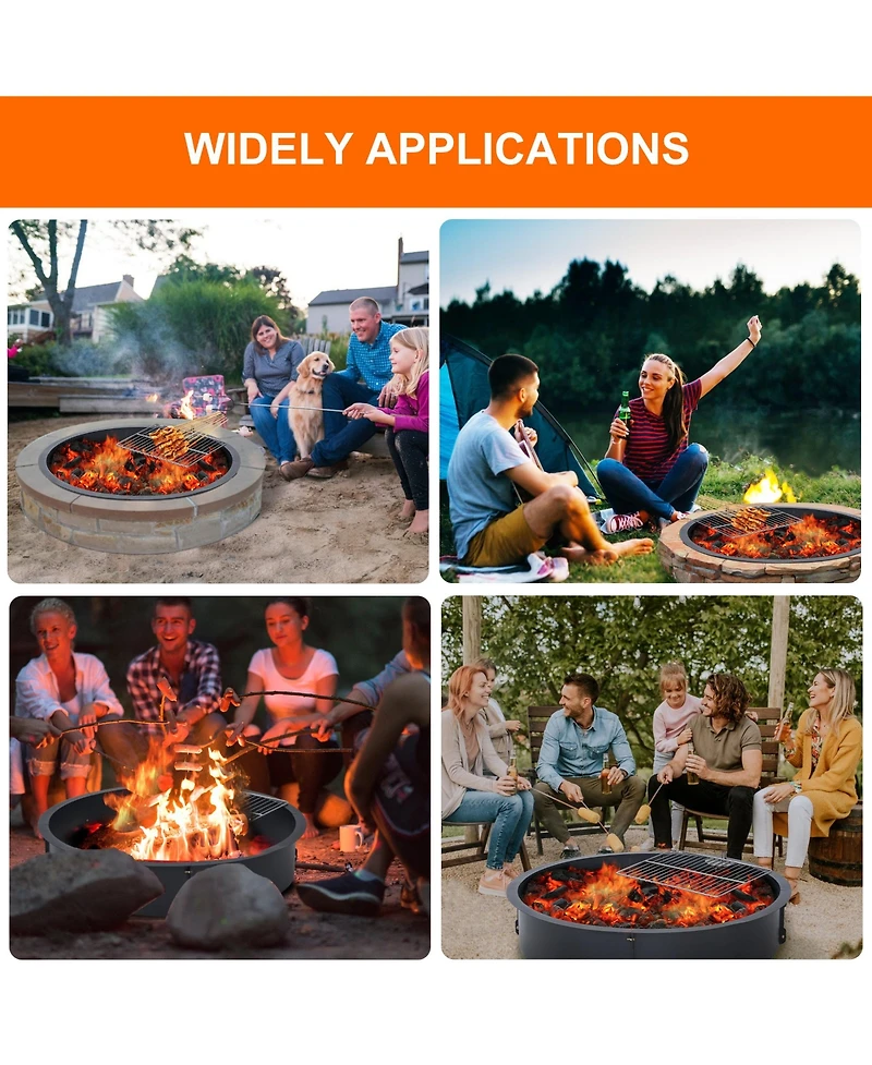 Homfan Rust-Resistant Steel Fire Pit Ring, Above and In-Ground Usable Outdoor Fast Assembly Heating Bowl for Garden Patio Camping Bbq