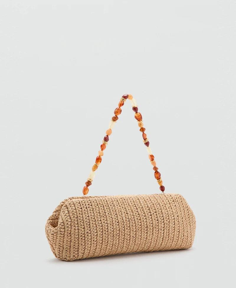 Mango Women's Bead Detail Natural Fiber Shoulder Bag