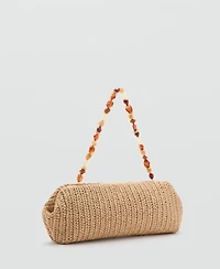 Mango Women's Bead Detail Natural Fiber Shoulder Bag