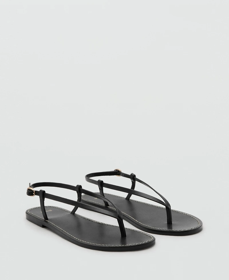 Mango Women's Wide Strap Leather Sandals