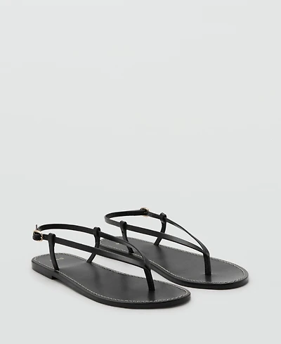Mango Women's Wide Strap Leather Sandals