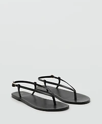 Mango Women's Wide Strap Leather Sandals