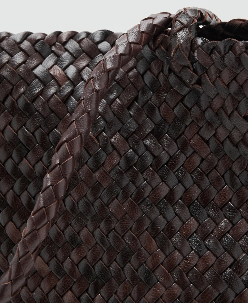 Mango Women's Woven Leather Shopper Bag
