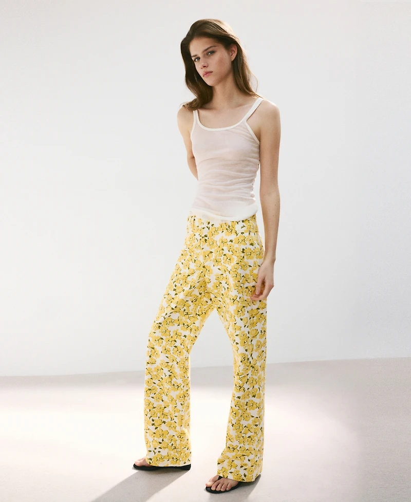 Mango Women's Floral Pattern Straight-Leg Jeans