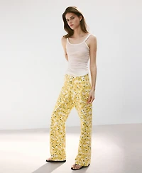 Mango Women's Floral Pattern Straight-Leg Jeans