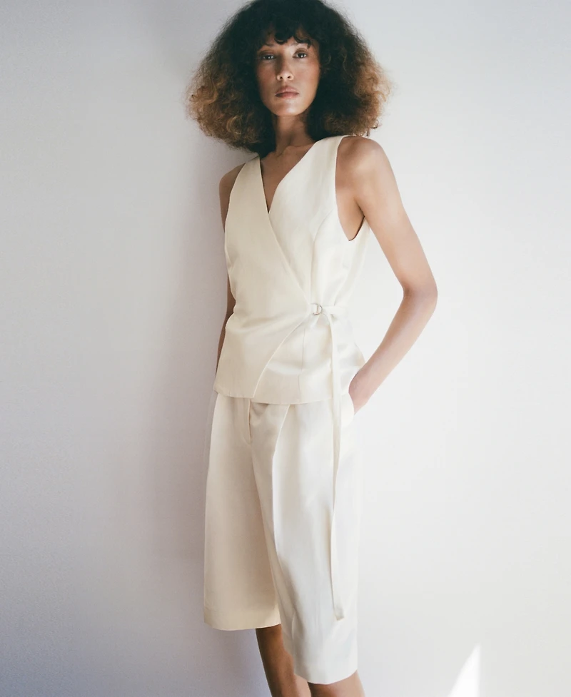 Mango Women's Linen-Blend Wrap Jumpsuit